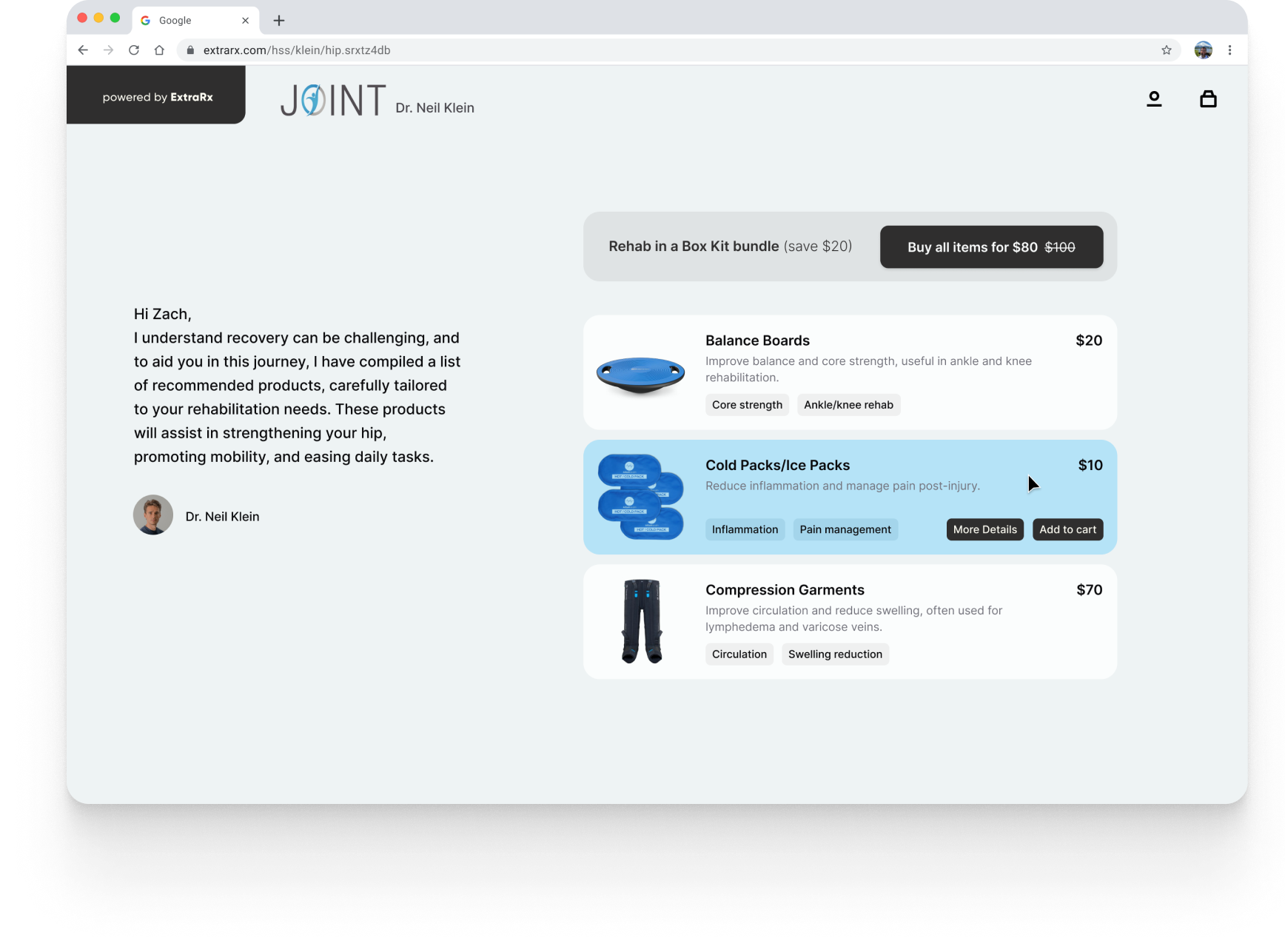 ExtraRx — clinician recommendation builder