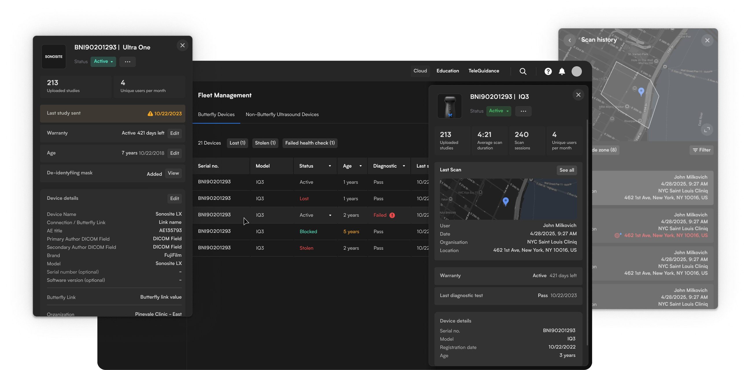 Butterfly Network — Fleet Management interface